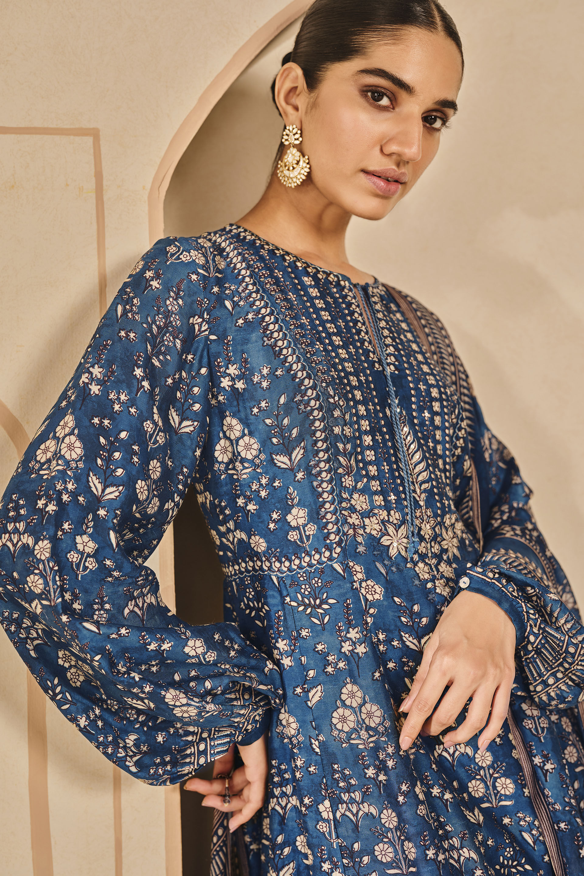 Niral Printed Silk Anarkali Set - Blue, Blue, image 6